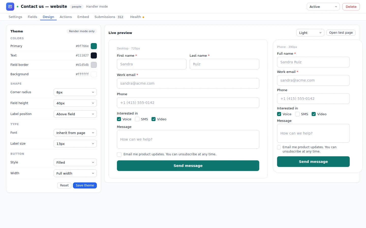 Form designer live preview on desktop and phone
